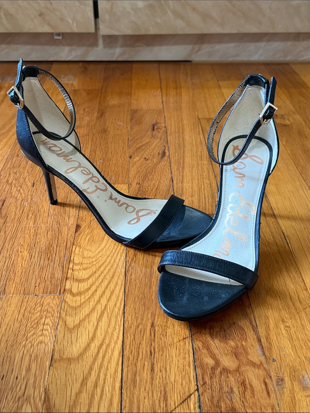 Sam Edelman Black Leather Patti Stiletto Sandals - Picture 2 of 5